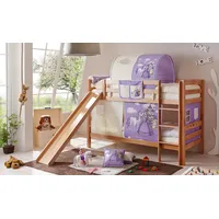 TICAA Etagenbett Lupo mit Rutsche 90 x 200 cm Buche massiv natur horse/lila