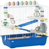 PawHut Hamsterkäfig für Zwerghamster 4 Etagen Nagerkäfig mit Laufrad Futternapf und Zubehör, groß Mäusekäfig Käfig 78 x 45 x 73 cm Blau