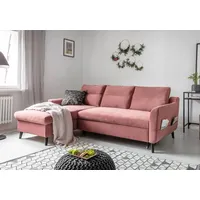 MIUFORM Stylish Stan Velours - Ecksofa mit Bettfunktion - 224x148cm - Puderrosa - L-Form Links - Schlafsofa Couch - Rosa