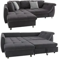 Luma-home Ecksofa mit Schlaffunktion 250/190/84 cm, Wellenfedern, Ottomane links,