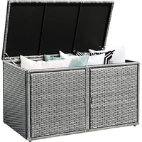 GOPLUS 335L Polyrattan Auflagenbox, Kissenbox Aufbewahrungsbox mit 2 Ablagen & Deckel, Gartenschrank für Garten, Balkon, Terrasse (Grau)