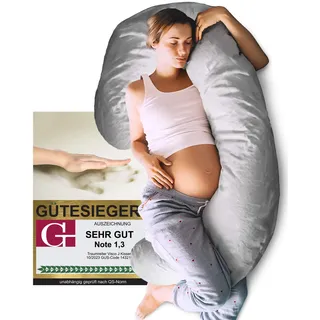 Traumreiter Memory Foam Schwangerschaftskissen Hybrid mit Bezug Silber, Seitenschläferkissen 125 cm lang, Stillkissen XXL Kissen zum Schlafen, Body Pillow