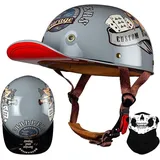 Wttagkl Vintage Motorradhelm ECE-geprüft | Retro Halbschalenhelm mit Schnellverschluss | Leicht & Belüftet für Scooter, Cruiser, Chopper (Damen/Herren),C-XL(59~60cm)