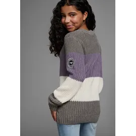 KangaROOS Strickpullover "Ringelpullover", Mädchen, Gr. 152/158, lila (lila geringelt), Strick, Obermaterial: 50% Baumwolle, 50% Polyacryl, geringelt, gestreift, mehrfarbig, Basic hüftlang, Rundhals, Strickbündchen, Pullover Strickpullover, mit Logo auf dem Ärmel