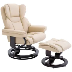 HOMCOM Relaxsessel mit Hocker Stahl, Holz, Kunstleder, Schaumstoff