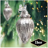 Antikas - Christbaumkugelset in Zapfen-Form, 12er Set | Glas, Silber, Struktur | H10,5xB5,0cm