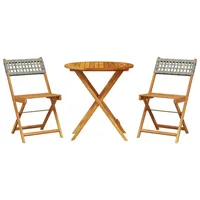 vidaXL 3-tlg. Bistro-Set Grau Poly Rattan und Massivholz