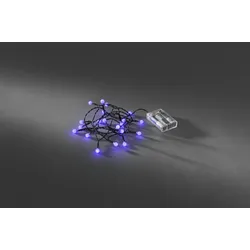 Konstsmide LED Globelichterkette, runde Dioden, 6h Timer, 20 purpurfarbene Dioden, batteriebetrieben, Innen, schwarzes Kabel