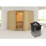 Sauna Kotka inkl. 9 kW Ofen integr. Strg., Glastür Bronziert