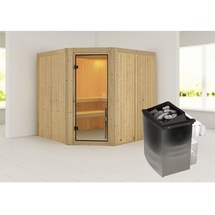 Karibu Sauna Kotka inkl. 9 kW Ofen integr. Strg., Glastür Bronziert