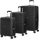 American Tourister Aerotech – 3-teiliges Hartschalen Kofferset (Handgepäck, Mittel, Groß), Erweiterbar, Trolley-Set mit TSA-Schloss - Schwarz (Metallic Black)
