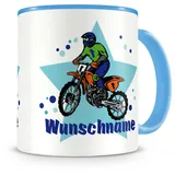 Samunshi® Kindertasse mit Namen Tasse Motorrad Cross Fahrer Personalisierte Tasse mit Namen Kinder Kinderbecher mit Namen Kindergarten blau 300ml