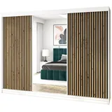 mebloland Schwebetürenschrank, 3-türig Schrank FARA 200 cm (mit Spiegel) Weiß / schwarz / schwarz