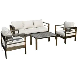 Outdoor Garnitur Cosenza – Aluminium / Kunstholz, Natur – moderne Gartenlounge – 4-teiliges Gartenmöbel Set für Terrassenmöbel