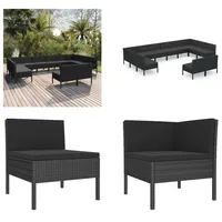 vidaXL 12 tlg. Garten Lounge Set mit Auflagen Poly Rattan Schwarz - Garten-Sofagarnitur - Garten-Sofagarnituren - Gartensofa-Set - Gartensofa-Sets - Schwarz