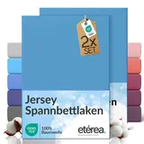 etérea Jersey 2er Set Spannbettlaken 180x200cm - 200x200cm Hellblau bis 25 cm Höhe - 100% Baumwolle Spannbetttuch Oekotex - Doppelpack Bettlaken 180x200 cm - 200x200 cm - Blau
