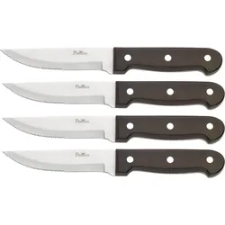 Steakmesser PINTINOX "P.Wood", braun (edelstahlfarben, dunkelbraun), 4 tlg., Holz, Essmesser, aus rostfreiem Stahl, Griff aus Pakkaholz, Klinge 12,3 cm