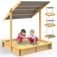 SPIELWERK Sandkasten Samu Sonnendach UV-Schutz 50+ Sandbox Sandkiste Imprägniert