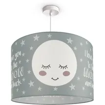 Paco Home Pendellampe Kinderzimmer Pendelleuchte Baby Lampenschirm Stoff Rund Sterne Kinderlampe E27