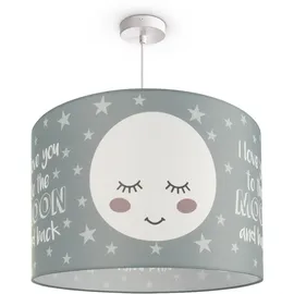 Paco Home Pendellampe Kinderzimmer Pendelleuchte Baby Lampenschirm Stoff Rund Sterne Kinderlampe E27