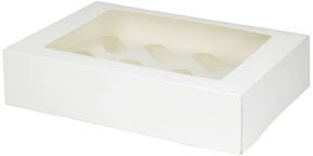 Greenbox Cupcake Boxen aus Karton, PLA Sichtfenster, weiß, 12er, Recycelbare Gebäckboxen mit Einlage für Backwaren, 1 Karton = 4 Packungen à 25 Stück