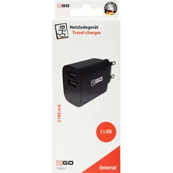 2GO Netz-Ladegerät 100V-240V - schwarz Universal Dual-USB