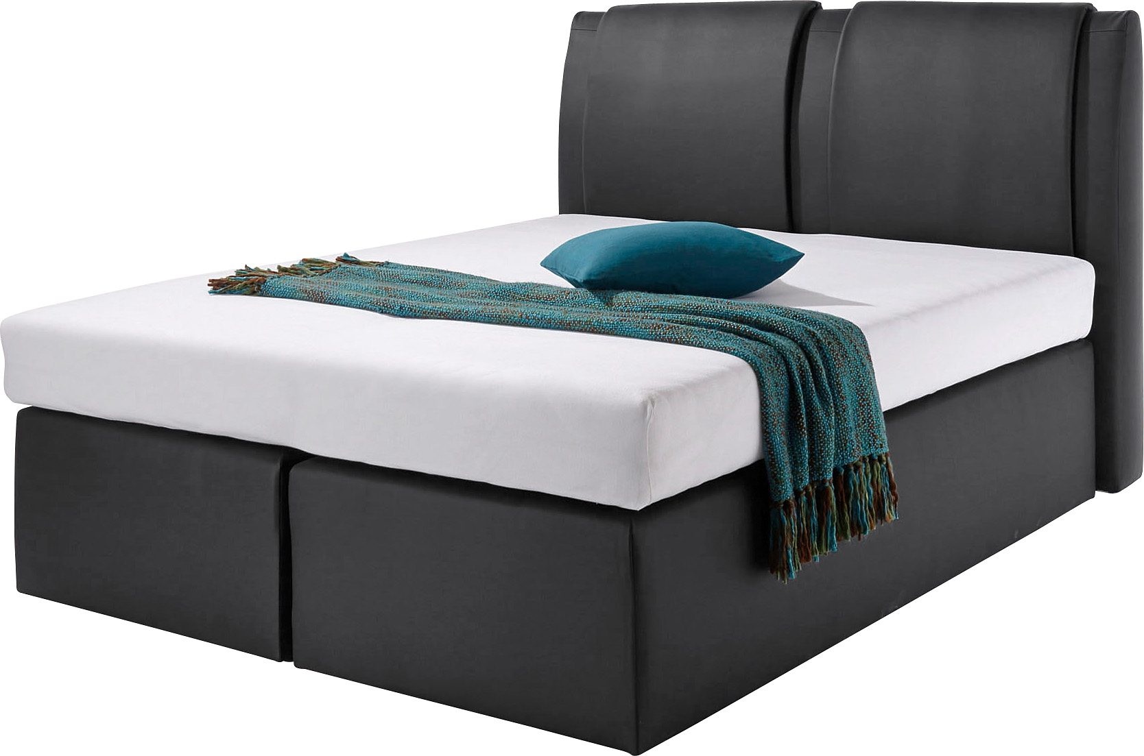 Boxspringbett, schwarz, Liegefläche B/L: 90cm x 200cm, H2, Bonnell-Federkernmatratze, Bonnell- Federkernmatratze: Bezug obere Matratze: 80% Baumwolle, 20% Polyester, 7-Zonen-Kaltschaummatratze: Bezug obere Matratze: 80% Baumwolle, 20% Polyester, 5-Zonen-Tonnen-Taschenfederkernmatratze: Bezug obere Matratze: 100% Polyester., WESTFALIA SCHLAFKOMFORT, Komplettbetten, Boxspringbett