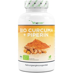 Bio Curcuma – 365 vegane Kapseln – 4560 mg (Bio Kurkuma + schwarzer Pfeffer)