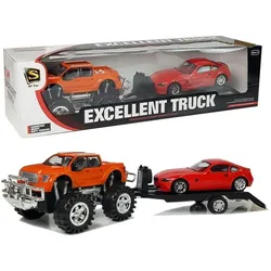 LEAN Toys Spielzeug-Auto Fahrzeugset Monster Truck Anhänger Sportwagen Rennwagen Spielzeug rot