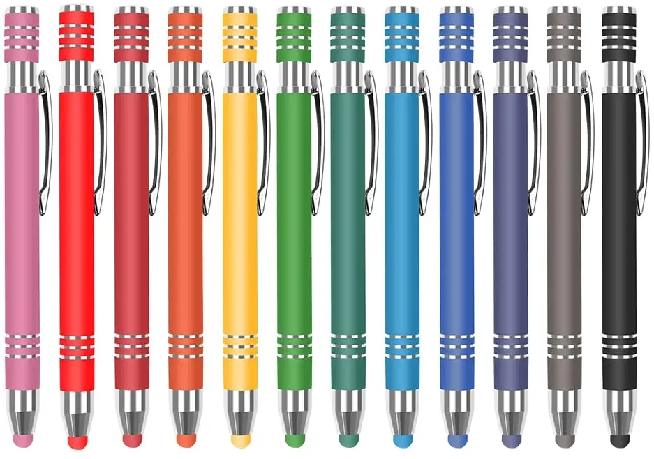 HOIIME 12 Stück Handystifte Touch, 12 Farben Tablet Stift 2 in 1 Kugelschreiber mit Touchpen, Eingabestift Multifunktionaler, Stylus Pen für iPad iPhone Kindle Notiz und Alle Smartphone