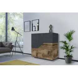 Dmora Kommode Domenico, Küchen-Sideboard mit 2 geometrischen Türen, Wohnzimmer-Buffet, Küchen-Sideboard, cm 79x43h86, Schiefer und Ahorn