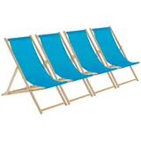 4x Folding Holzklappstühle Einstellbare Canvas Strandliege Light Blue