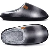 COFACE Herren Rückstellschaum hausschuhe, warme plaid Pantoffeln für manner, flauschig plüsch Gefüttert mit Rutschfeste Gummisohle Schwarz Grau Größe 48EU - 48 EU