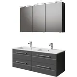 Saphir Badmöbel-Set »Serie 6025 2-teilig Mineralmarmor-Waschtisch mit LED-Spiegelschrank«, (2 St.), Waschplatz 132cm breit, 4 Schubladen, 2 Spiegel-Türen, inkl Türdämpfer,