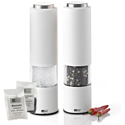 AdHoc Salz-/Pfeffermühle Tropica elektrisch, (2 Stück), elektrische Gewürzmühlen, Keramik-Mahlwerk, modernes Design, LED weiß