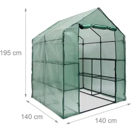 Relaxdays Foliengewächshaus 1,4 x 1,4 x 1,95 m grün
