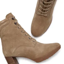 High-Heel-Stiefelette LASCANA Gr. 41, grau (taupe) Damen Schuhe Schnürstiefelette aus Leder, Blockabsatz, Plateaustiefelette, Schnürboots