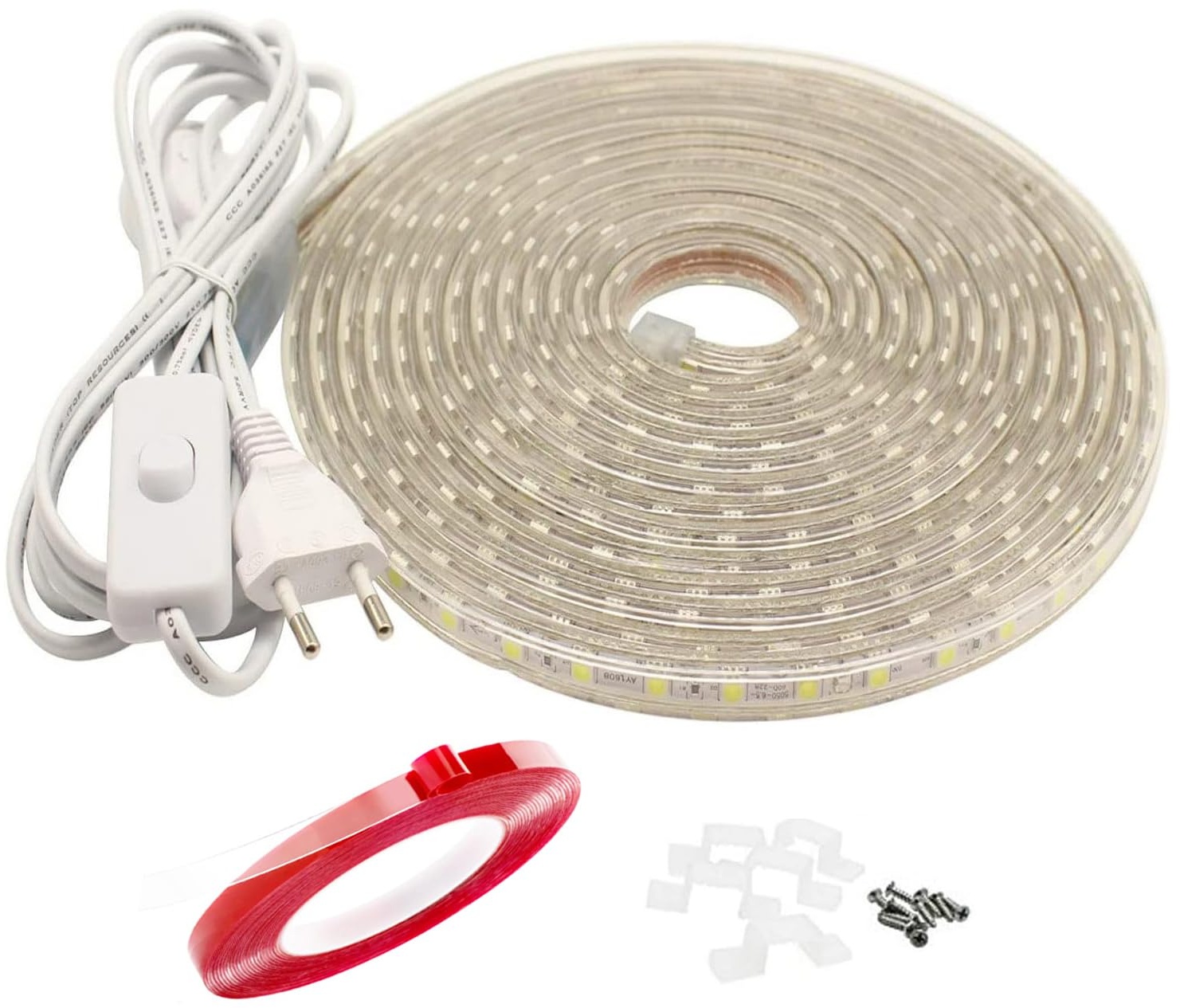 Q.Laomi LED Streifen mit Schalter, IP65 Wasserdicht Led Band, LED Lichtleiste Strip, 230V LED Lichtband 20M, Weiß