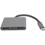 PremiumCord MST Adapter USB-C auf 2X HDMI, USB 3.2 Typ C Stecker auf 2X HDMI Buchse, erweiterte + Spiegelfunktionen, USB3.0, PD, Auflösung 4K, Full HD 1080p