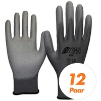 Nitras Nitril-Handschuhe NITRAS 6205 Nylon Strickhandschuh grau, Handschuhe Garten - 12 Paar (Spar-Set) grau 6