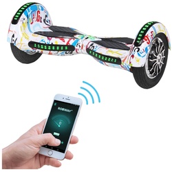 ROBWAY W3 Hoverboard für Erwachsene und Kinder, 10 Zoll Self-Balance-Scooter, Bluetooth, App, 800 Watt (Weiß Bunt)