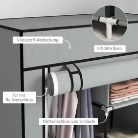 Homcom Stoffschrank Kleiderschrank mit 5 Fächern, Kleiderstange, Garderobe mit Reißverschluss, Faltschrank für Flur, Eingangsbereich, Hellgrau, 83 x 42,5 x 162,5 cm