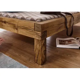 Massivmoebel24 Balkenbett Wildeiche 180x200 tabacco geölt JANGALI 412