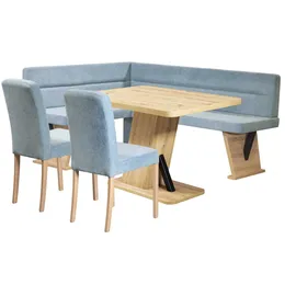 Home Affaire Eckbank HOME AFFAIRE "Laros", blau (türkis, dekor eiche ontario), B:182cm H:87,5cm T:141cm, Holzwerkstoff, Massivholz, Sitzbänke, Eckbank, Bezug in verschiedenen Qualitäten und Farben