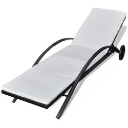 vidaXL Sonnenliege mit Polster & Rollen Poly Rattan Schwarz