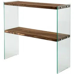 Dmora Konsolentisch Dacell, Ausziehbarer Mehrzwecktisch, Eingangskonsole, Regal mit Erweiterungen, 90x30h80 cm, Nussbaum