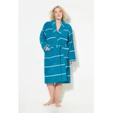 Ulla Popken Bademantel Bademantel Frottee Ringel Schalkragen Langarm, 833266, Materialmix blau 50/52