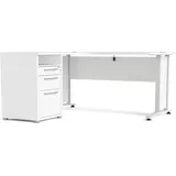 VCM Prisme Eckschreibtisch mit 1 Ablage und 3 Schubladen weiss, weiss - Beige