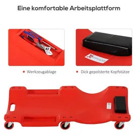 DURHAND KFZ Rollbrett Werkstattliege Auto Montageliege Montagerollbrett, Rot