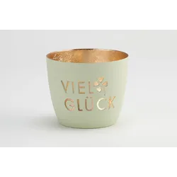 Madras Windlicht M Viel Glück pastellgrün/gold